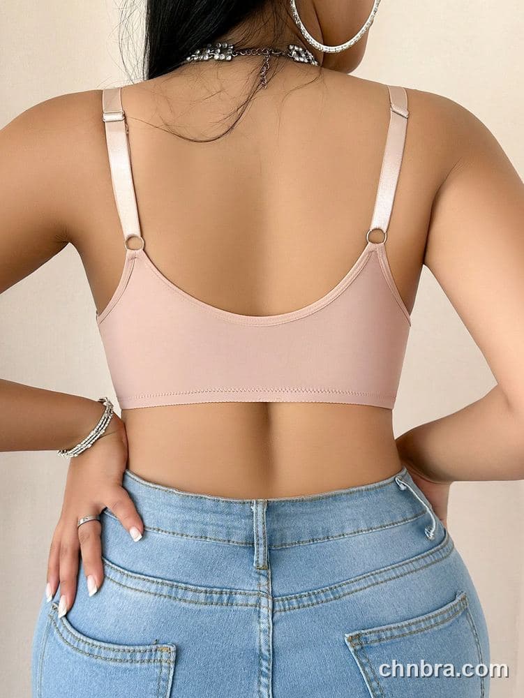 Plus Size Pink Front-Closure Wire-Free Bra – Wholesale Lingerie Manufacturing Factory 2