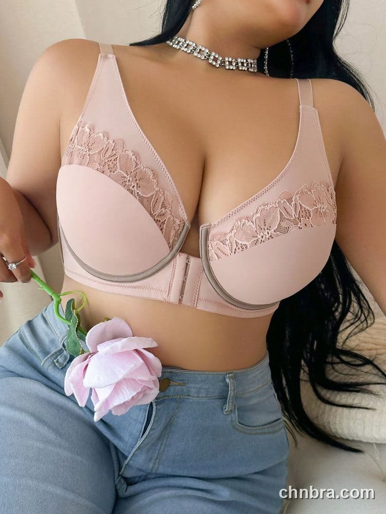 Plus Size Pink Front-Closure Wire-Free Bra – Wholesale Lingerie Manufacturing Factory 3