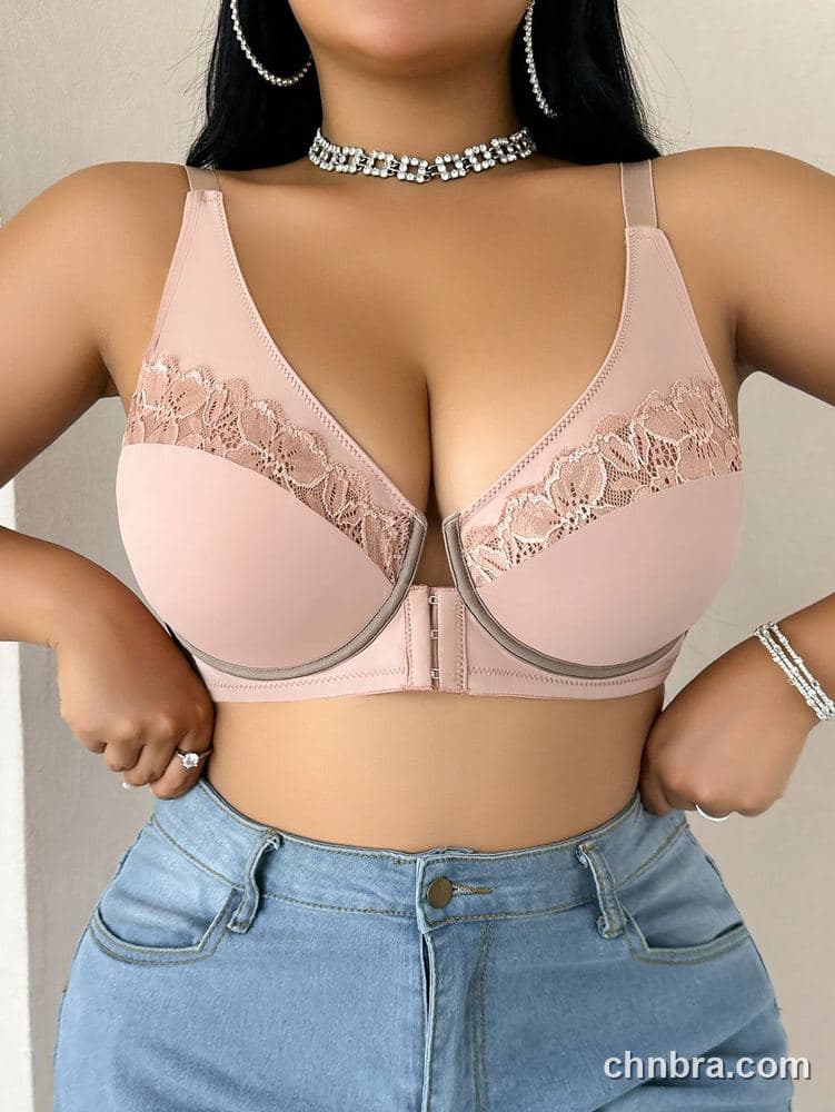 Plus Size Pink Front-Closure Wire-Free Bra – Wholesale Lingerie Manufacturing Factory 4