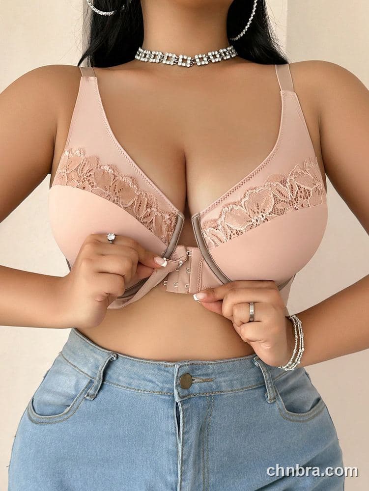 Plus Size Pink Front-Closure Wire-Free Bra – Wholesale Lingerie Manufacturing Factory 5