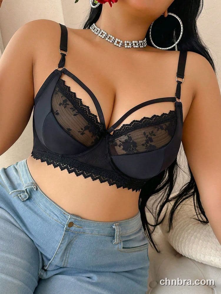 Custom Plus Size Black Strappy Lace Cups Bra – Wholesale Direct from Factory