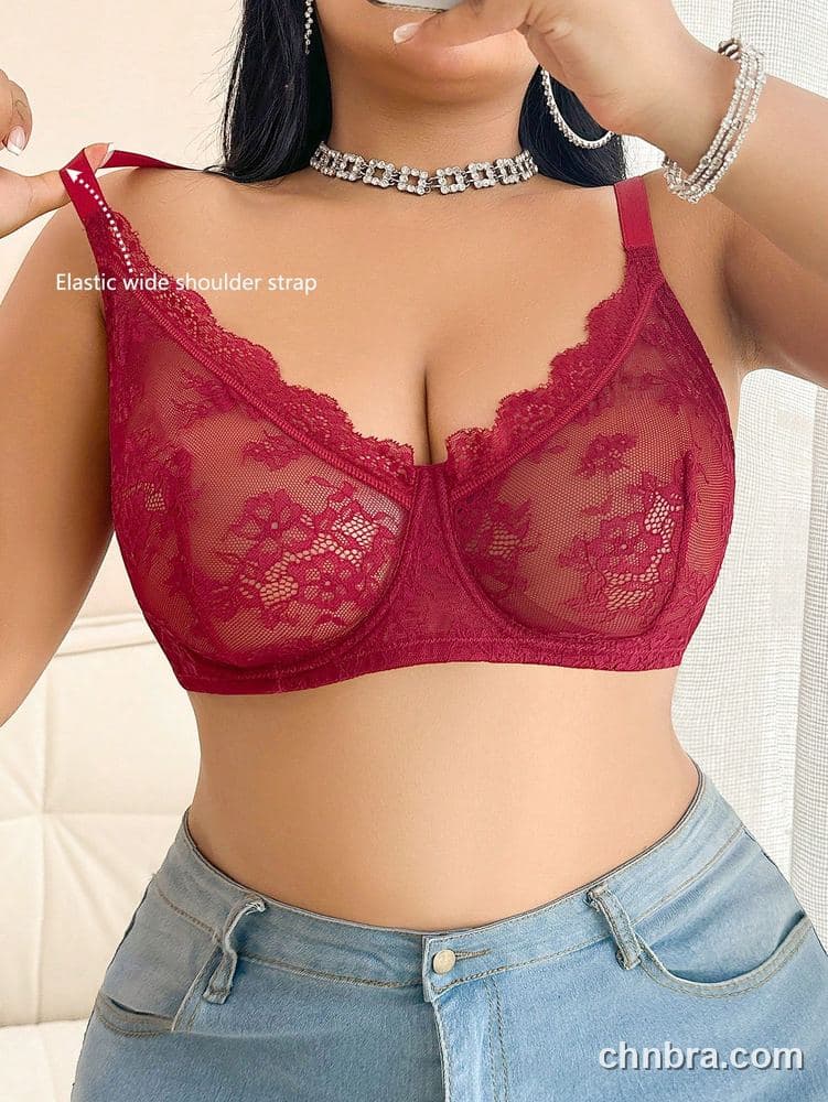 Plus Size Black Sheer Floral Lace Unlined Bra – Bulk Wholesale, Lingerie Supplier 11