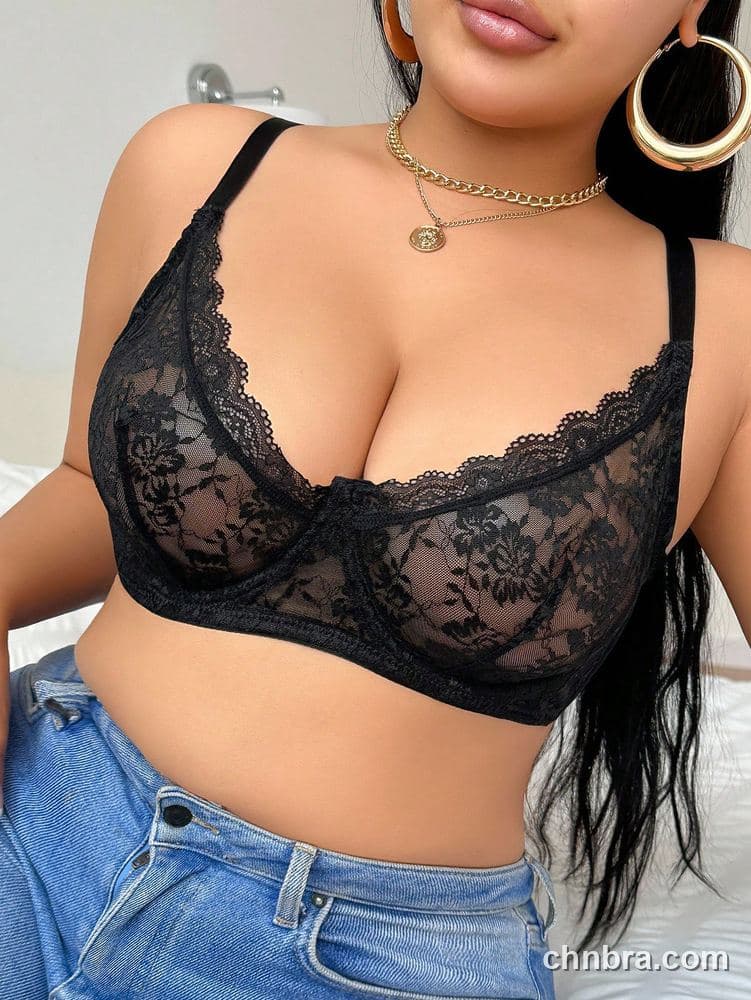 Plus Size Black Sheer Floral Lace Unlined Bra – Bulk Wholesale, Lingerie Supplier 3