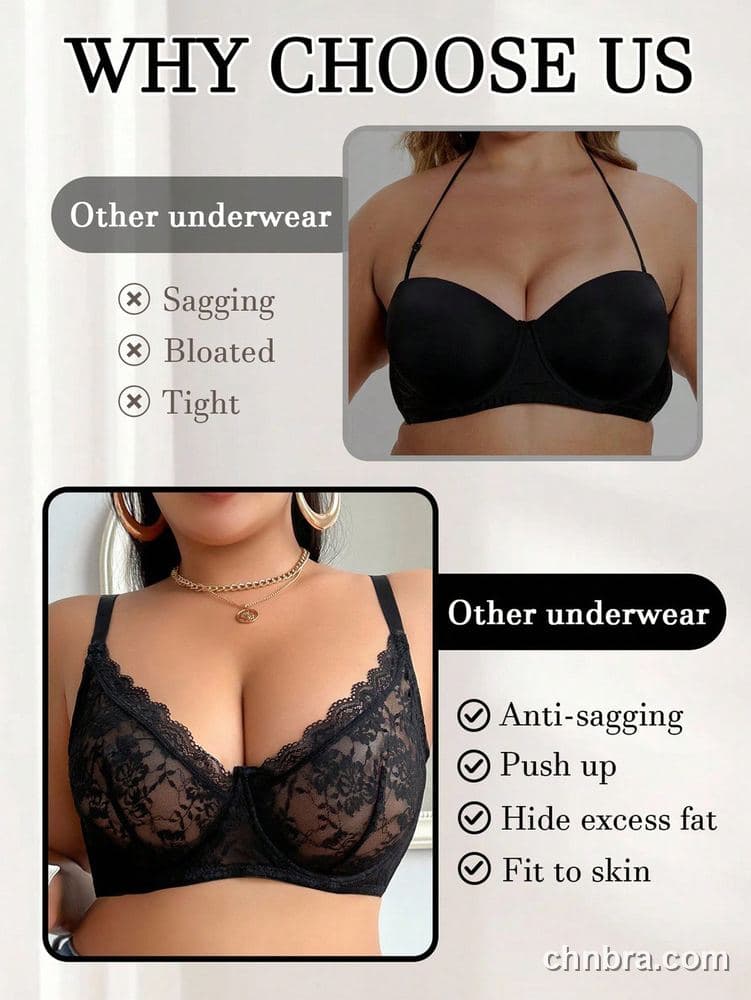Plus Size Black Sheer Floral Lace Unlined Bra – Bulk Wholesale, Lingerie Supplier 6