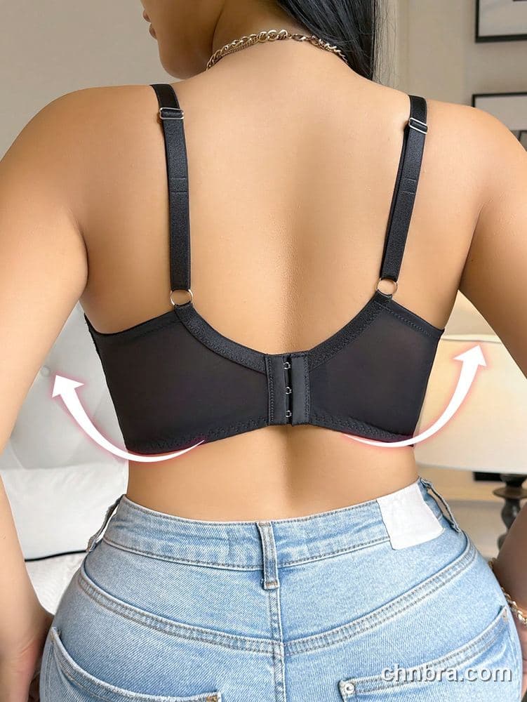 Plus Size Black Eyelash Lace + Dot Mesh Bra – OEM / ODM Lingerie Manufacturer 2