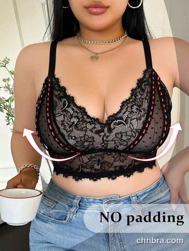Plus Size Black Eyelash Lace + Dot Mesh Bra – OEM / ODM Lingerie Manufacturer 4