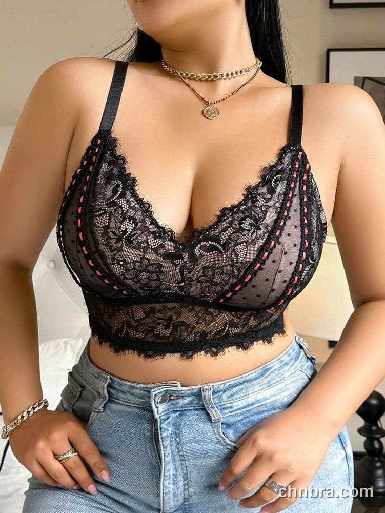 Plus Size Black Eyelash Lace + Dot Mesh Bra – OEM / ODM Lingerie Manufacturer 5
