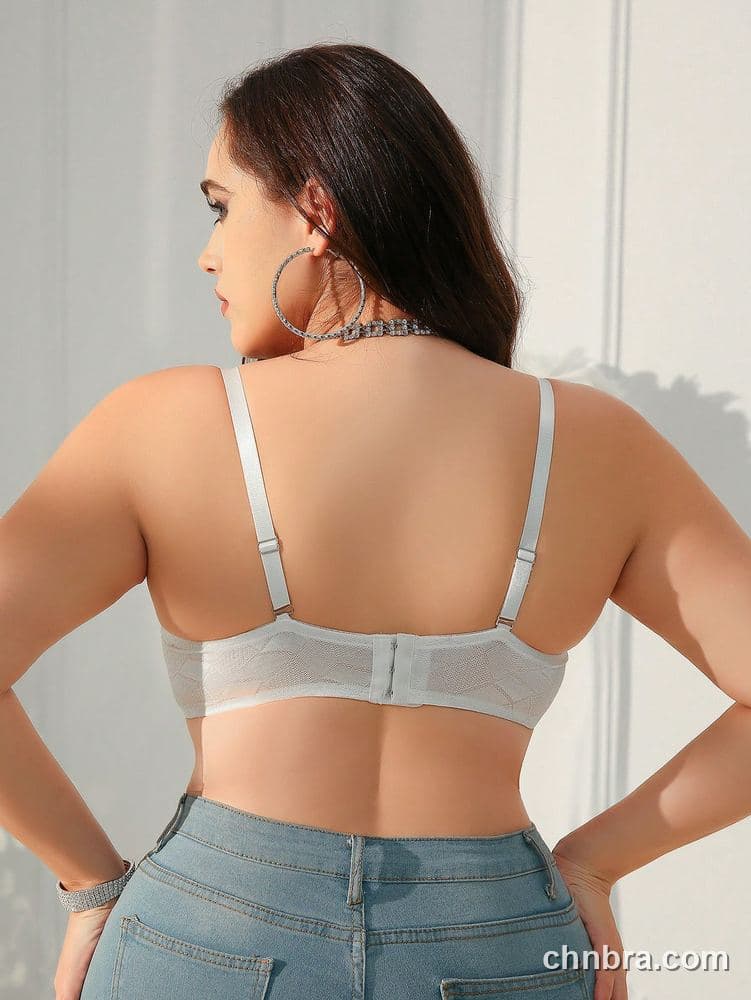 Custom Plus Size White Geometric Jacquard Balconette Bra – Wholesale Direct from Factory 2