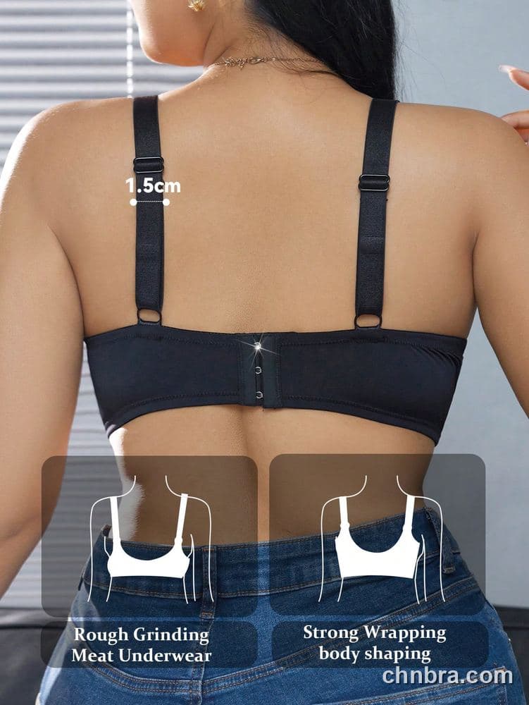 Plus Size Black Lace V-Panel Unlined Cups Bra – Bulk Wholesale, Lingerie Supplier 2