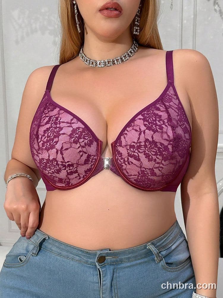 Plus Size Magenta Lace Front-Closure Plunge Push-Up Bra – Bulk Wholesale, Lingerie Supplier 4