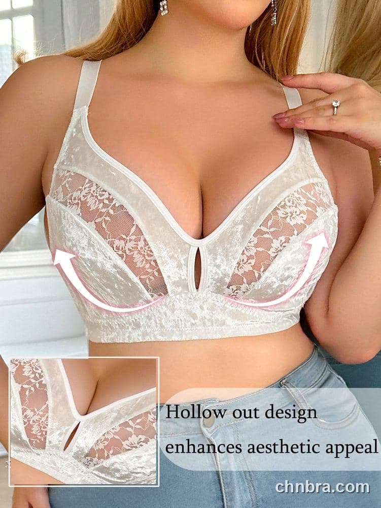 Plus Size White Crushed Velvet + Lace Bra – OEM / ODM Lingerie Manufacturer