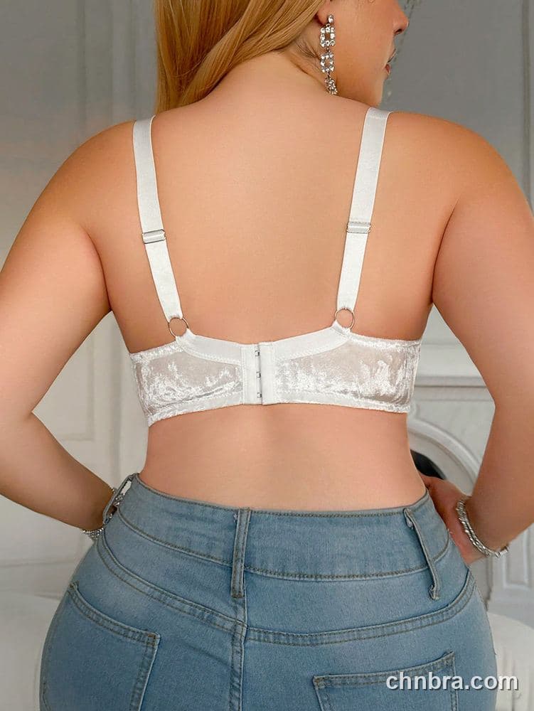 Plus Size White Crushed Velvet + Lace Bra – OEM / ODM Lingerie Manufacturer 2