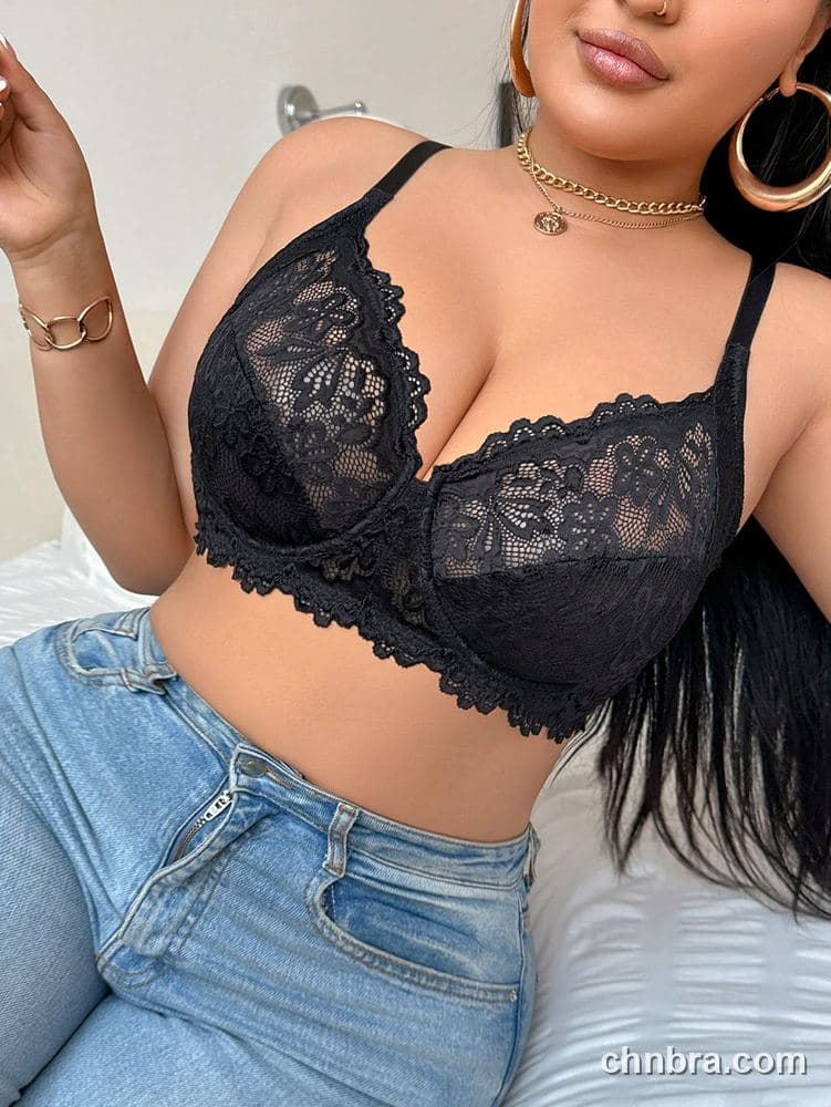 Plus Size Black Floral Lace Push-Up Bra – Wholesale Lingerie Manufacturing Factory