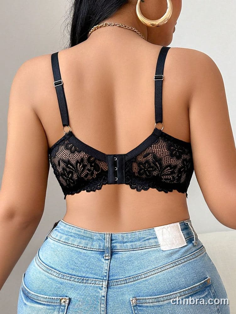 Plus Size Black Floral Lace Push-Up Bra – Wholesale Lingerie Manufacturing Factory 2