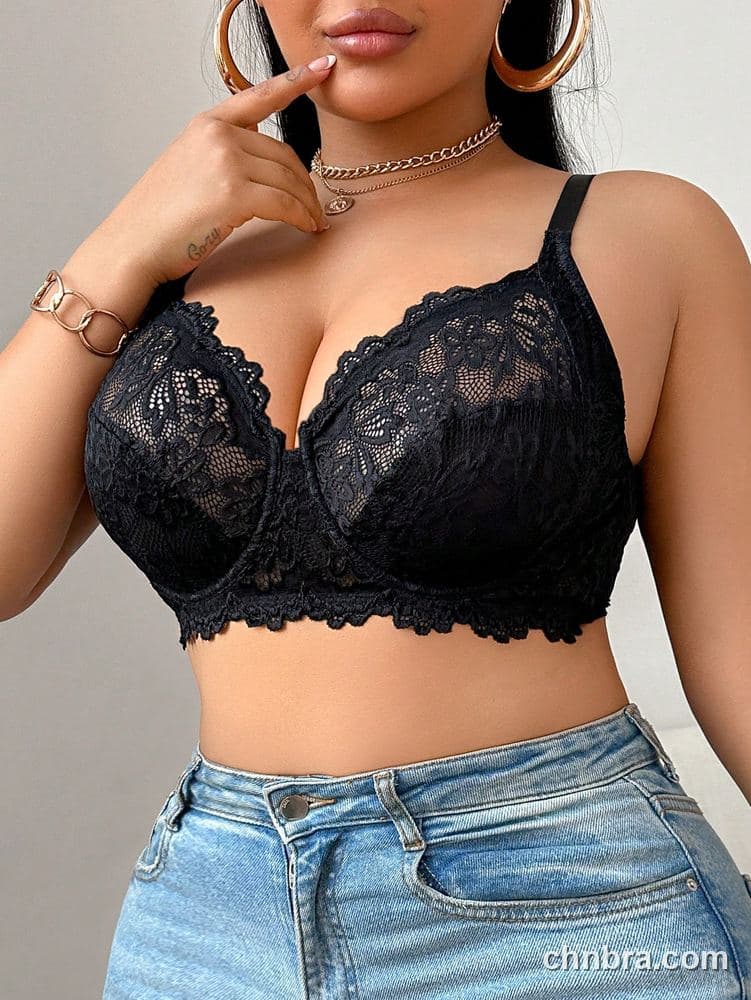 Plus Size Black Floral Lace Push-Up Bra – Wholesale Lingerie Manufacturing Factory 3