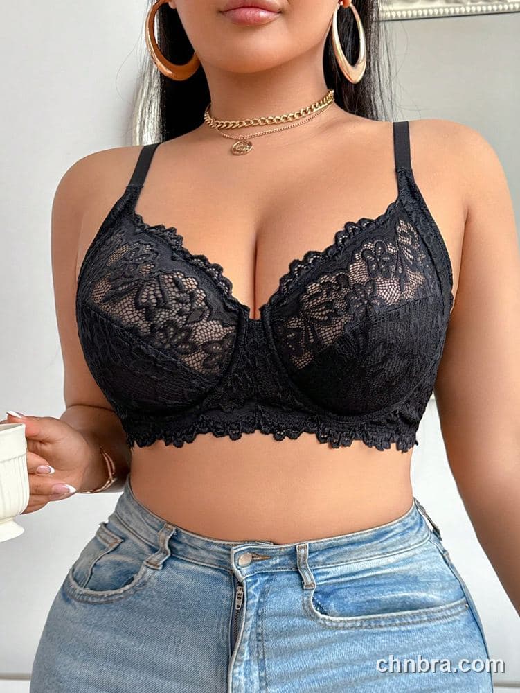 Plus Size Black Floral Lace Push-Up Bra – Wholesale Lingerie Manufacturing Factory 4