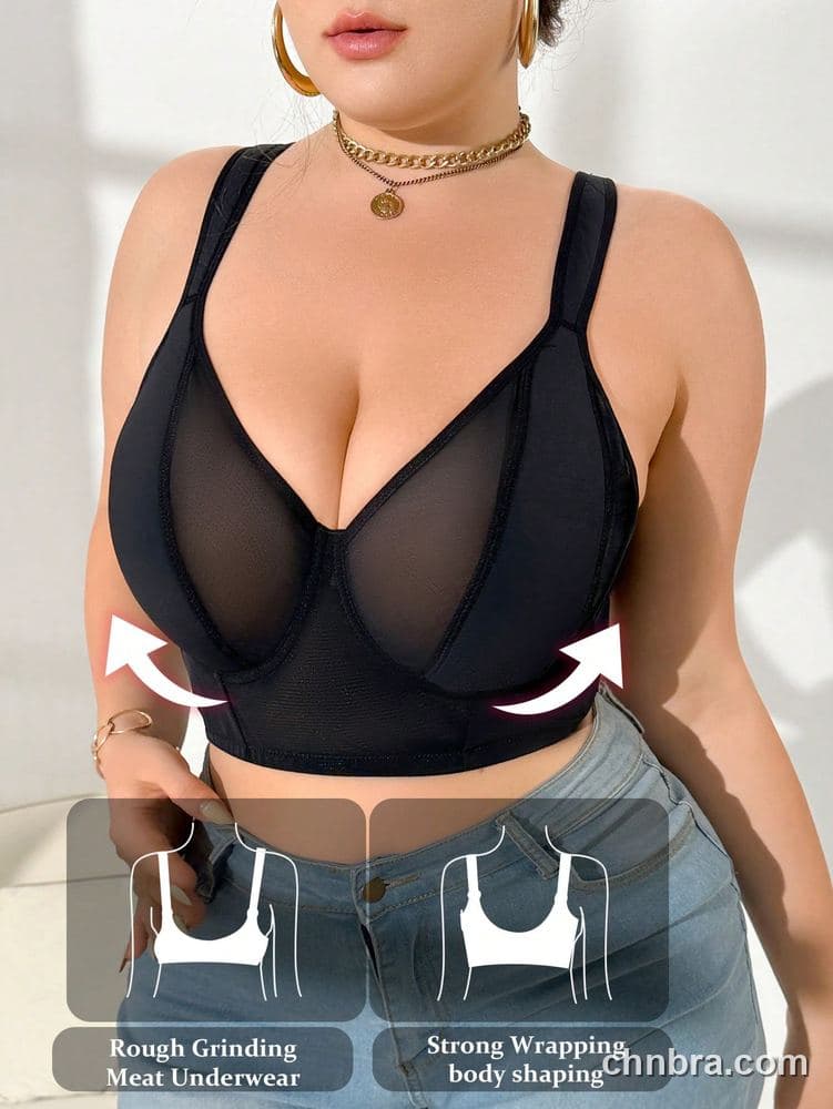 Custom Plus Size Black Sheer Mesh Plunge Longline Bustier – Wholesale Direct from Factory