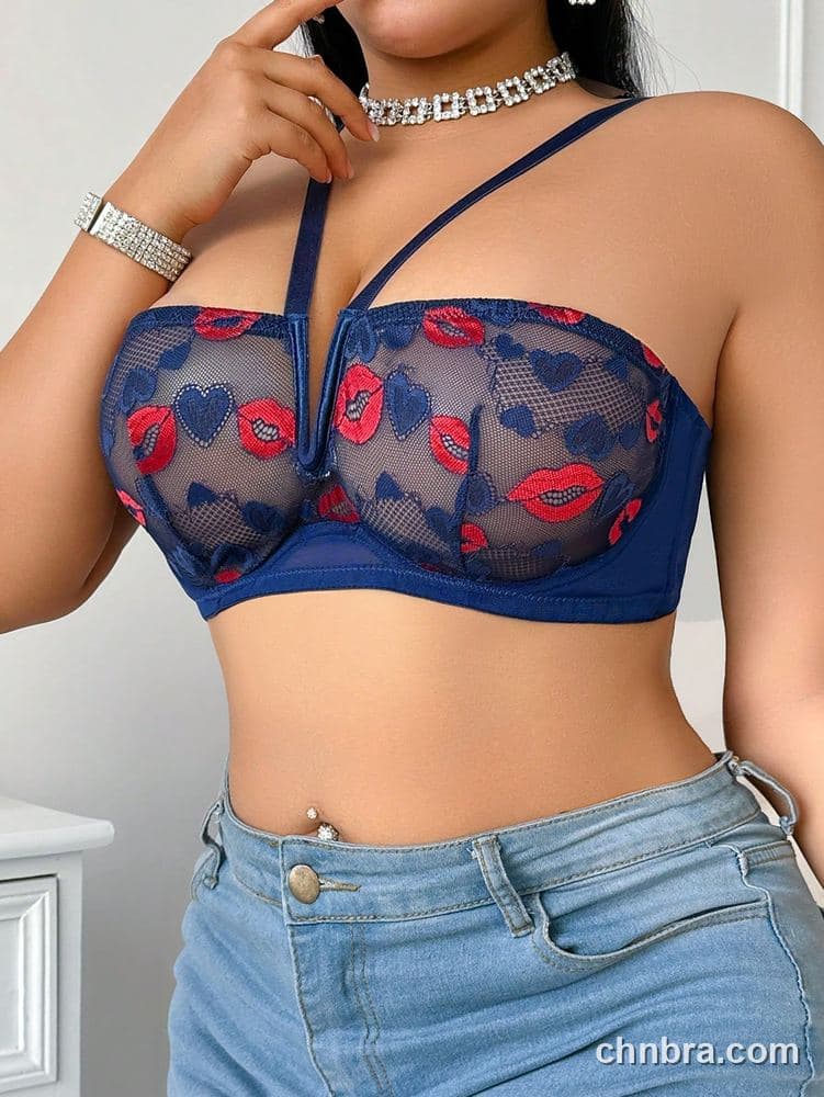 Plus Size White Lip-Heart Print Sheer Bra – Bulk Wholesale, Lingerie Supplier 14