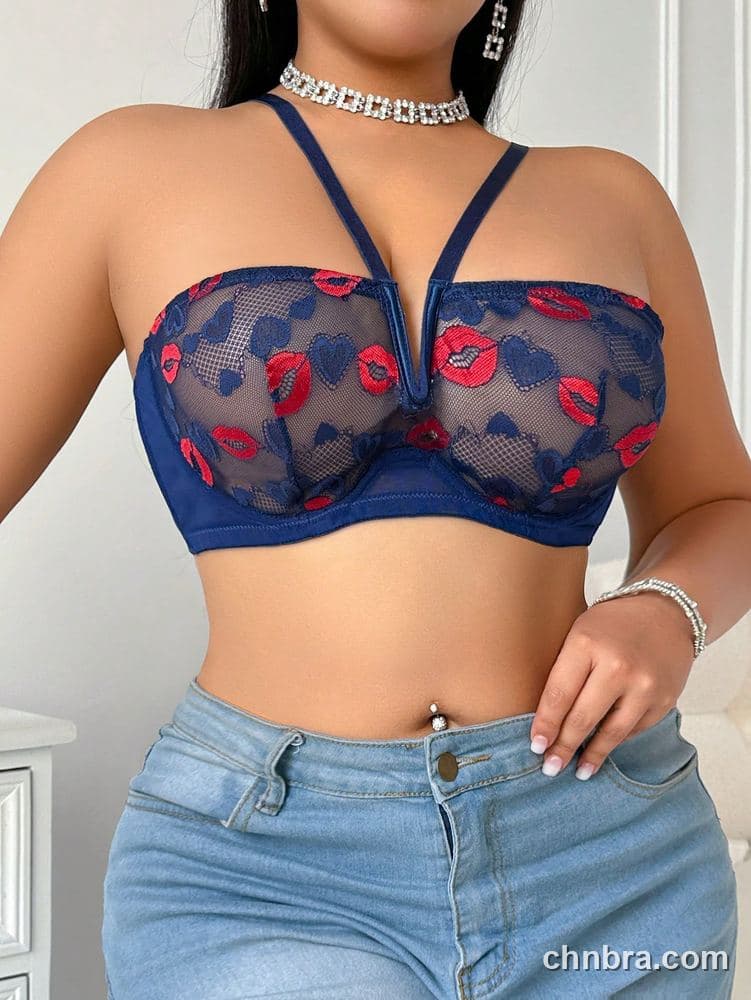 Plus Size White Lip-Heart Print Sheer Bra – Bulk Wholesale, Lingerie Supplier 15