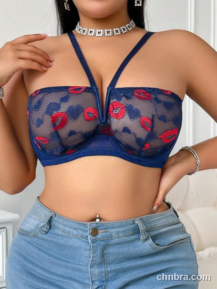 Plus Size White Lip-Heart Print Sheer Bra – Bulk Wholesale, Lingerie Supplier 16