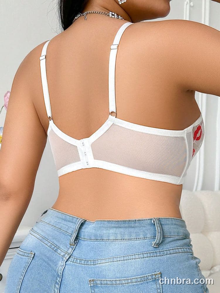 Plus Size White Lip-Heart Print Sheer Bra – Bulk Wholesale, Lingerie Supplier 2