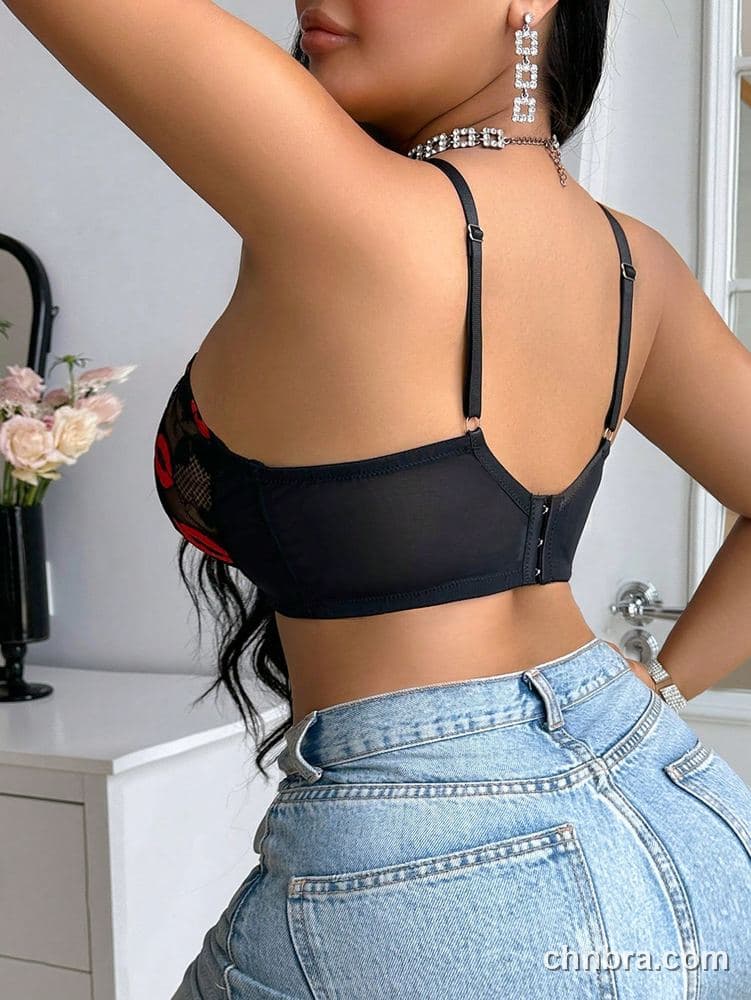Plus Size White Lip-Heart Print Sheer Bra – Bulk Wholesale, Lingerie Supplier 8