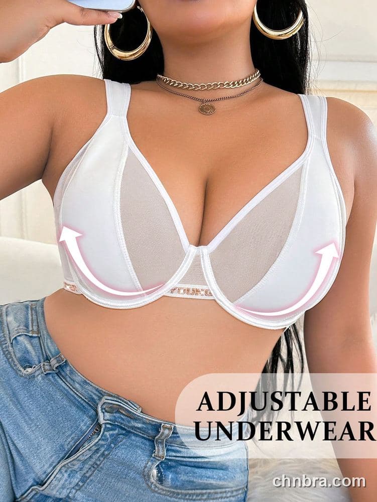 Wholesale Plus Size White Smooth + Mesh Panel Plunge Bra – Direct Factory