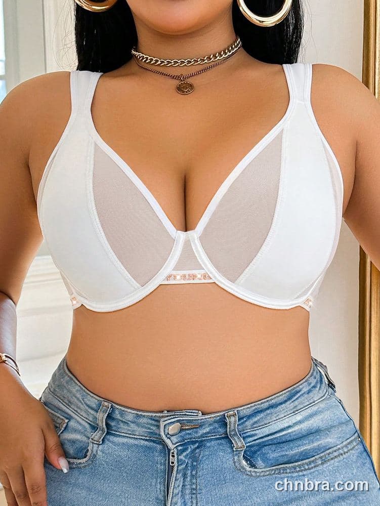 Wholesale Plus Size White Smooth + Mesh Panel Plunge Bra – Direct Factory 3