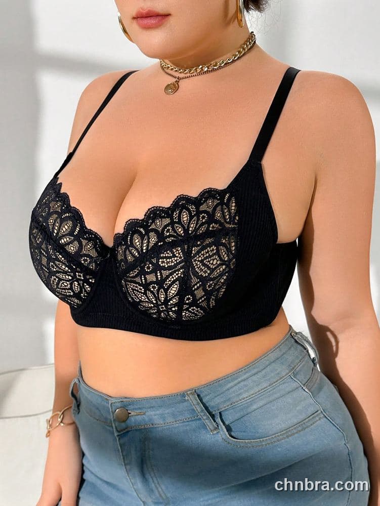 Plus Size Black Lace Balconette Bra – Wholesale Lingerie Manufacturing Factory 3