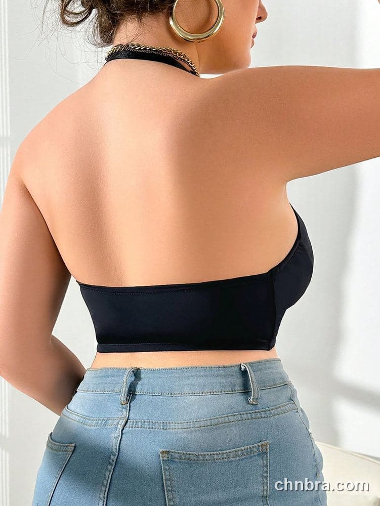 Plus Size Black Halter Front-Closure Plunge Bra – OEM / ODM Lingerie Manufacturer 2