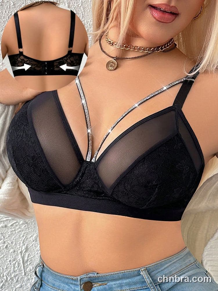 Plus Size Black Lace + Mesh Triangle Bra – Bulk Wholesale, Lingerie Supplier