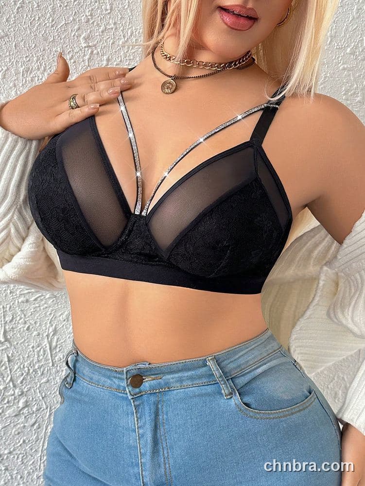 Plus Size Black Lace + Mesh Triangle Bra – Bulk Wholesale, Lingerie Supplier 3