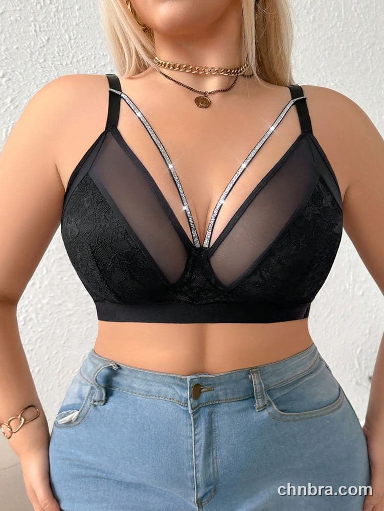 Plus Size Black Lace + Mesh Triangle Bra – Bulk Wholesale, Lingerie Supplier 5