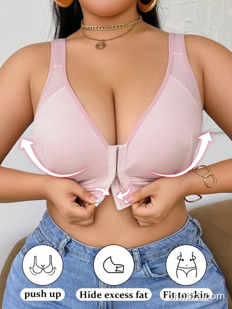 Wholesale Plus Size Black Front-Closure Ribbed Wire-Free Bra – Direct Factory 12