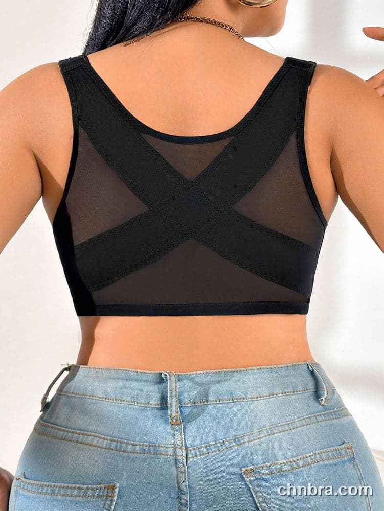 Wholesale Plus Size Black Front-Closure Ribbed Wire-Free Bra – Direct Factory 2