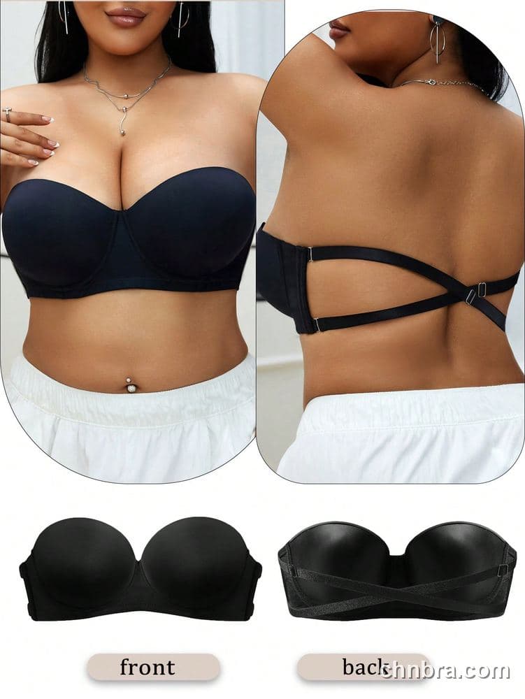 Plus Size Black Strapless Multiway Push-Up Bra – Wholesale Lingerie Manufacturing Factory 4