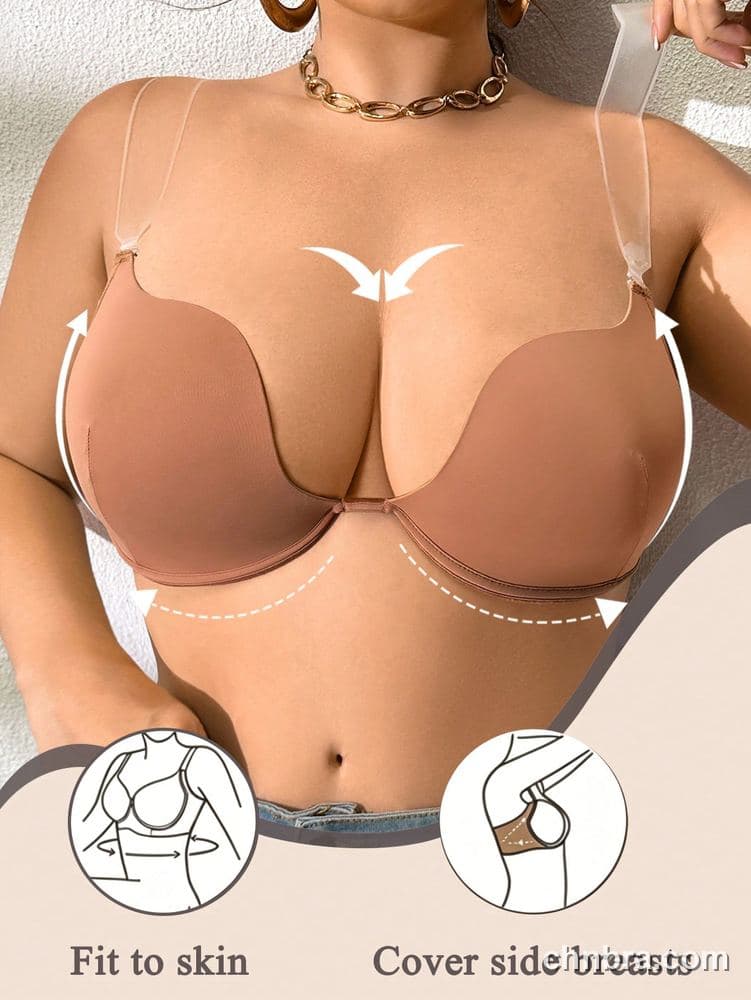 Plus Size Nude Deep U-Plunge Multiway Push-Up Bra – OEM / ODM Lingerie Manufacturer 24