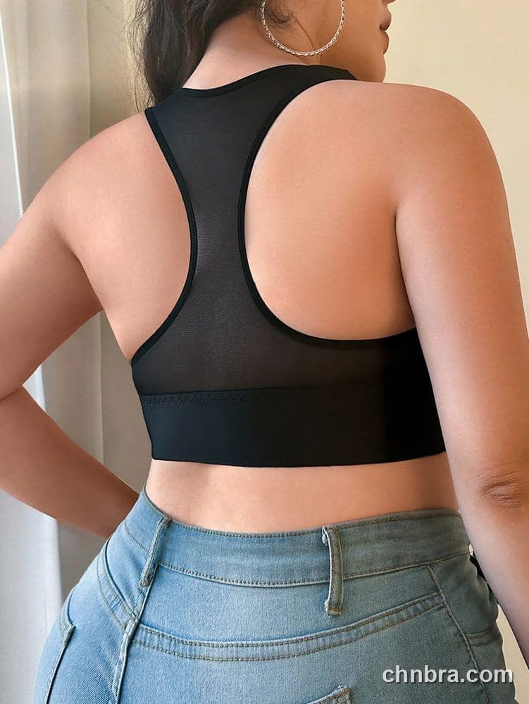 DesireSculpt Plus Size Black Front-Closure Racerback Bra – Factory Wholesale 6