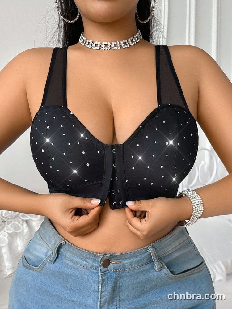 Plus Size Black Rhinestone-Stud Sweetheart Longline Bustier – Wholesale Lingerie Manufacturing Factory