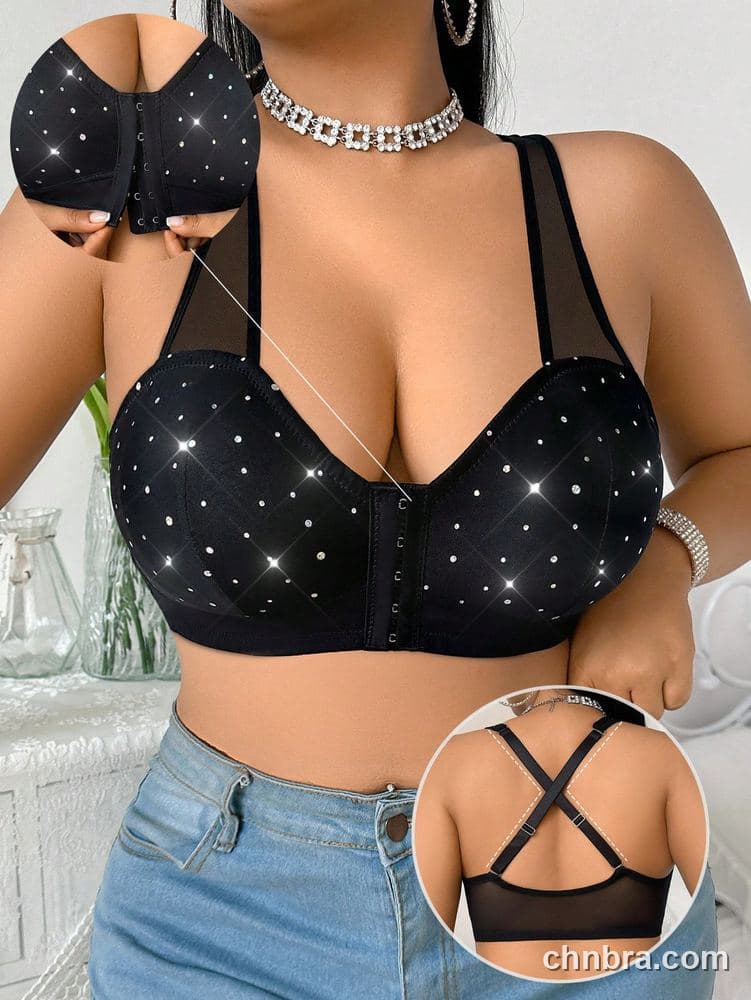 Plus Size Black Rhinestone-Stud Sweetheart Longline Bustier – Wholesale Lingerie Manufacturing Factory 3