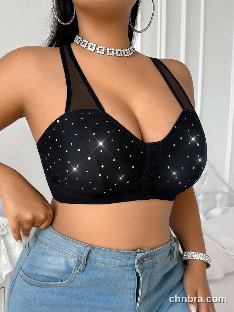 Plus Size Black Rhinestone-Stud Sweetheart Longline Bustier – Wholesale Lingerie Manufacturing Factory 4