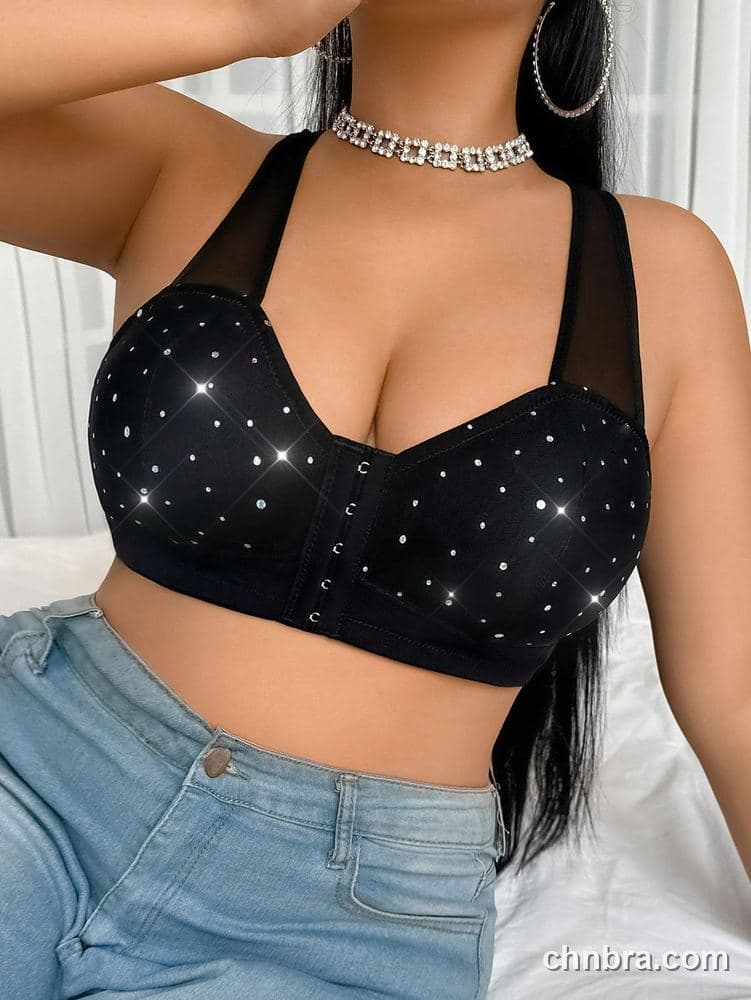 Plus Size Black Rhinestone-Stud Sweetheart Longline Bustier – Wholesale Lingerie Manufacturing Factory 5