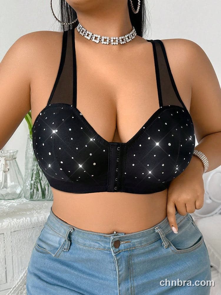 Plus Size Black Rhinestone-Stud Sweetheart Longline Bustier – Wholesale Lingerie Manufacturing Factory 6
