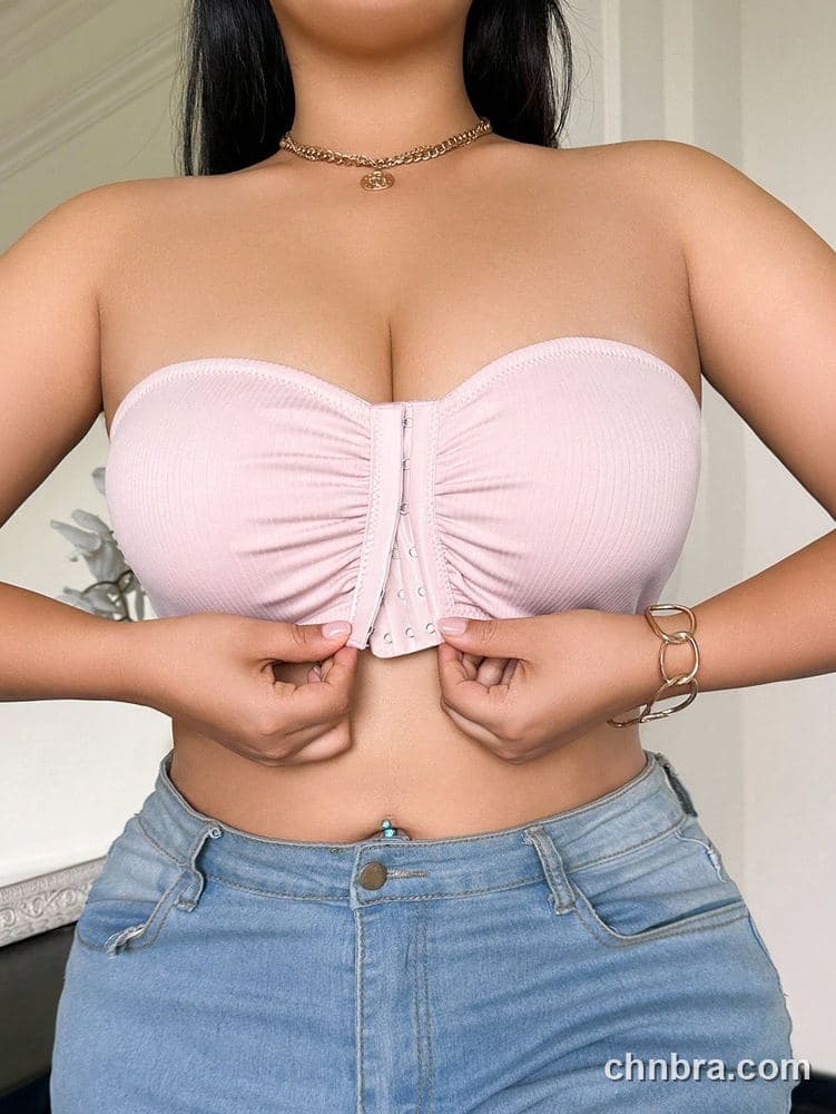 Plus Size Pink Ribbed Front-Hook Bandeau – Bulk Wholesale, Lingerie Supplier