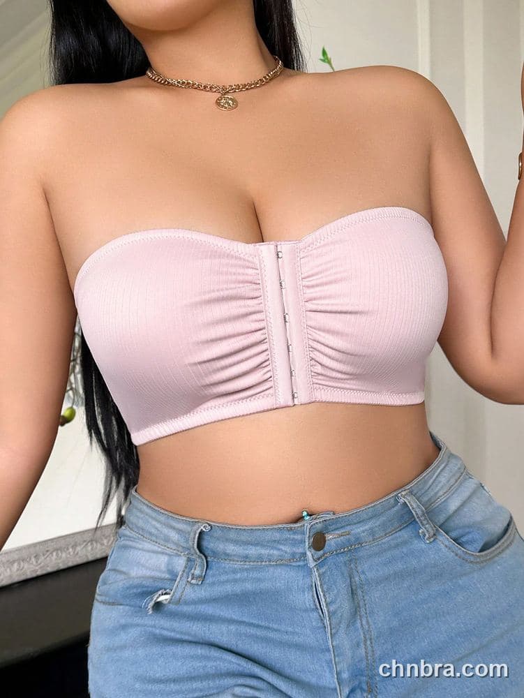 Plus Size Pink Ribbed Front-Hook Bandeau – Bulk Wholesale, Lingerie Supplier 4