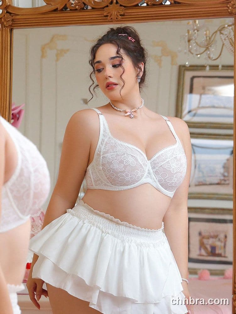Custom Plus Size White Sheer Floral Lace Unlined Bra – Wholesale Direct from Factory 4
