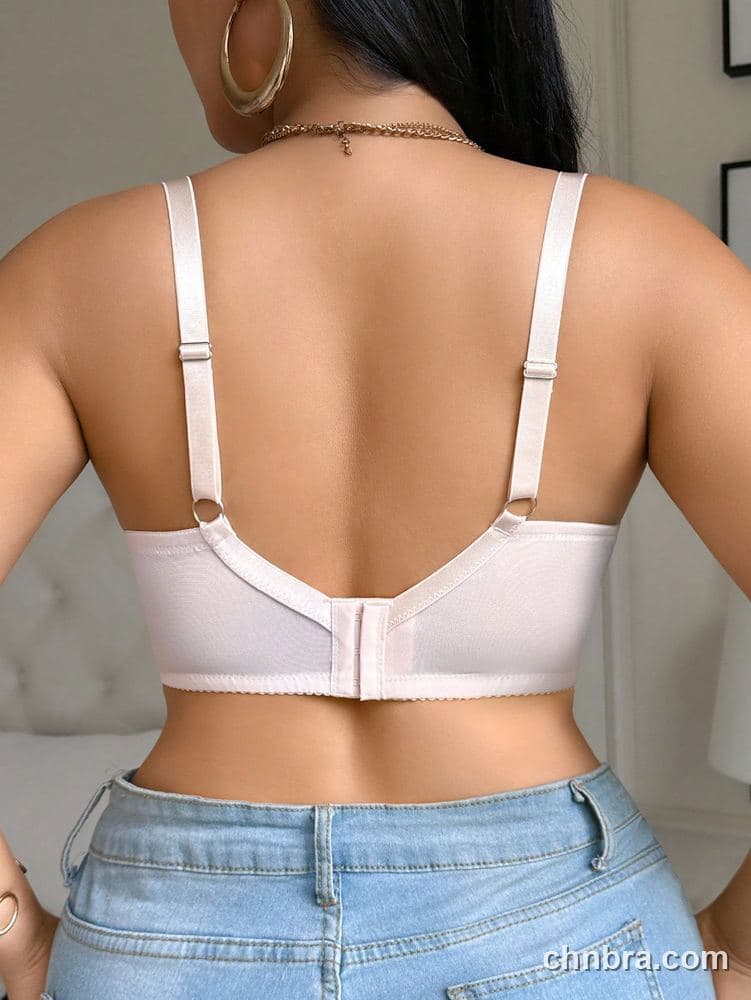 Plus Size Pink Honeycomb-Texture Strappy Plunge Push-Up Bra – Bulk Wholesale, Lingerie Supplier 2