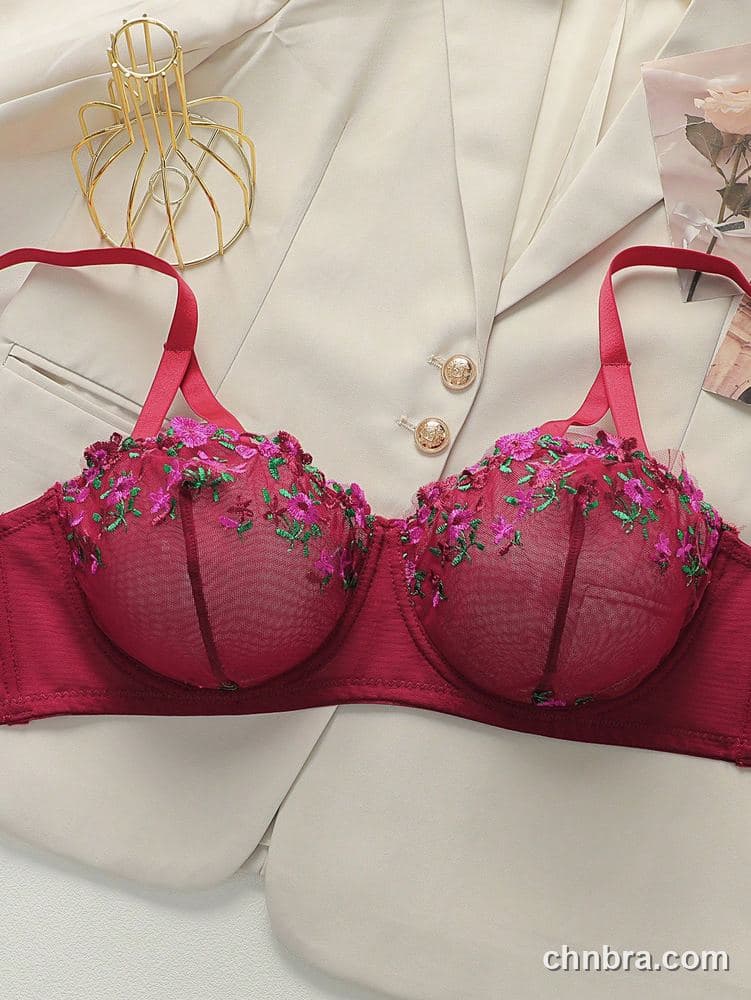 Plus Size Black Embroidered Floral Balconette Bra – OEM / ODM Lingerie Manufacturer 12