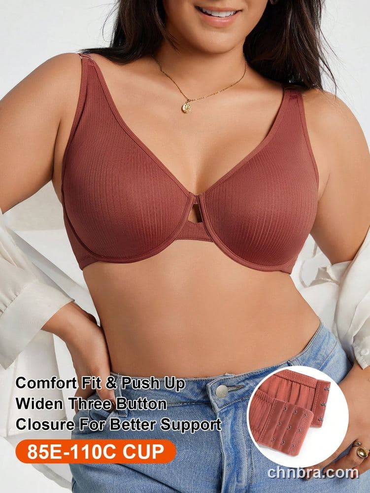 DesireSculpt Plus Size Rust Ribbed Keyhole Bra – Factory Wholesale