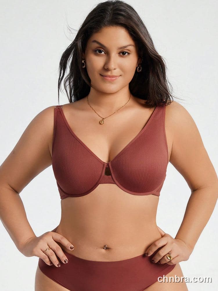 DesireSculpt Plus Size Rust Ribbed Keyhole Bra – Factory Wholesale 3